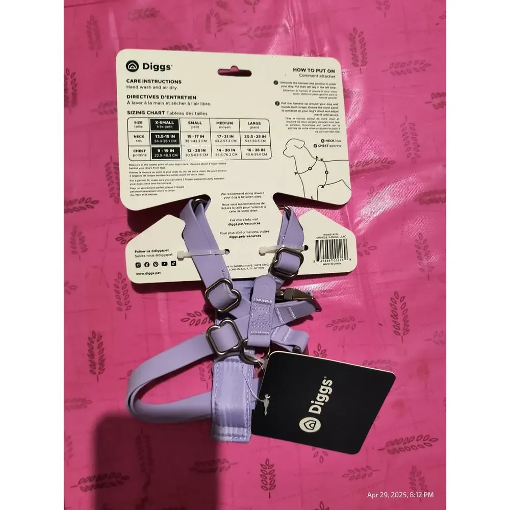 Diggs Extra Small Dog Adjustable Harness Purple Heavy Duty One Leg Step In